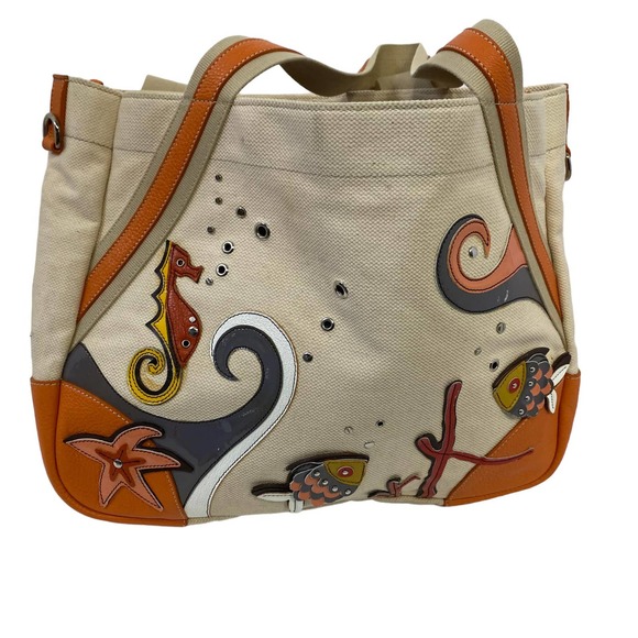 Prada Handbags - Prada Women's Canapa Sea Life Tote Bag Open Top Interior Zip Pocket Multicolor